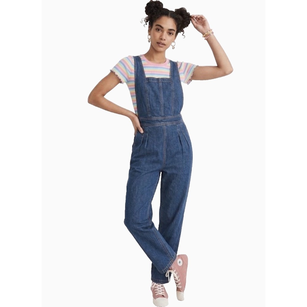 Madewell Tapered Overalls In Dunson Wash Sz 4 Pleated Dark Blue